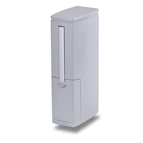Slim Bathroom Trash Cans with Lid 4.4 Inches Wide/0.7 Gallon(3 Liters), Small Narrow Lidded Bathroom Trash Can with Toilet Brush for RV Camper, Tiny Garbage Can RV Accessories for Inside(Grey) - color: Grey