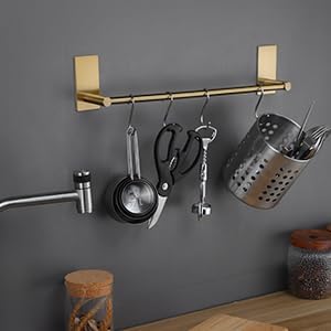 Taozun Golden Towel Bar - Self Adhesive Towel Holder + 2 Packs Hooks, 16-in | Brushed Brass Finish, SUS304 Stainless Steel, Rustproof, No Drilling, Ideal for Bathroom, Kitchen, RV - color: Gold New, size: 16-Inch