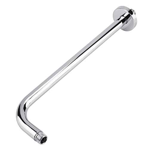 Yctze Extra Long Shower Arm with Wall Fixed Chrome Finish, Stainless Steel Rain Replacement Flange Set, 18in Extension Pipe for Rain Shower