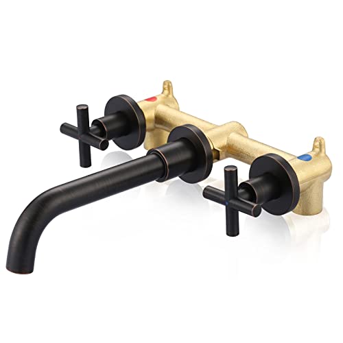 ARCORA Wall Mount Bathroom Faucet, Oil Rubbed Bronze Bathroom Sink Faucet, 2 Handle Wall Mount Vessel Sink Faucet Rough in Brass Valve Included - color: Oil Rubbed Bronze, size: Dual Handle