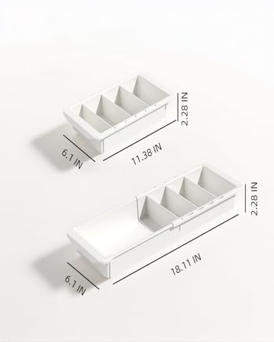 Deep Drawer Organizer, Expandable Storage Trays with Adjustable Dividers, 18.11” White Plastic Storage Tray for Office Supplies, Kitchen,Bathroom,Junk & Tool Drawers, Makeup - 2 Pack