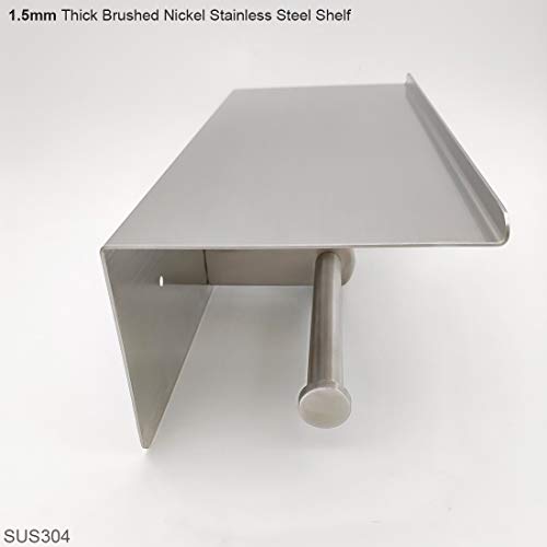 Large Double Toilet Paper Holder with Shelf, GZILA Dual Toilet Paper Rolls Holder Wall Mounted, Bathroom Mobile Phone Storage Rack, Tissue TP Dispenser, SUS304 Stainless Steel Brushed Nickel - color: Brushed Nickel