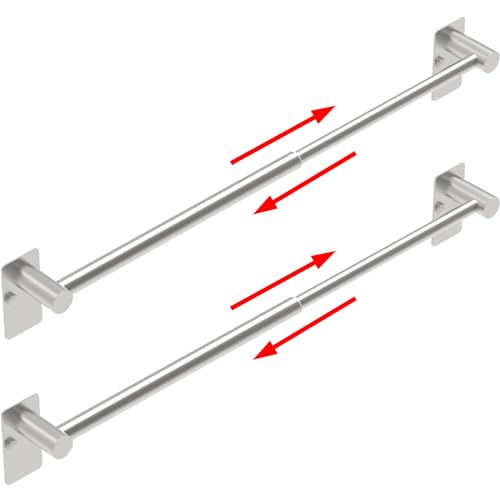 Towel Bar, Adhesive or Drill Wall Mount, Brushed Nickel, 2 Pack | Adjustable 14.4 to 25.2 Inch, 304 Stainless Steel Hand Towel Holder, Square Base Towel Racks for Bathroom, Kitchen Use - color: Standard Length–nickel