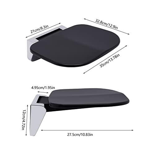 Folding Shower Seat Wall Mounted, Fold Down Shower Seat for Seniors, Pregnants, Disableds, Maximum Load 440.92 lbs, Easy to Clean and Storage, Black