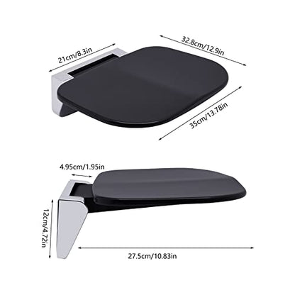 Folding Shower Seat Wall Mounted, Fold Down Shower Seat for Seniors, Pregnants, Disableds, Maximum Load 440.92 lbs, Easy to Clean and Storage, Black