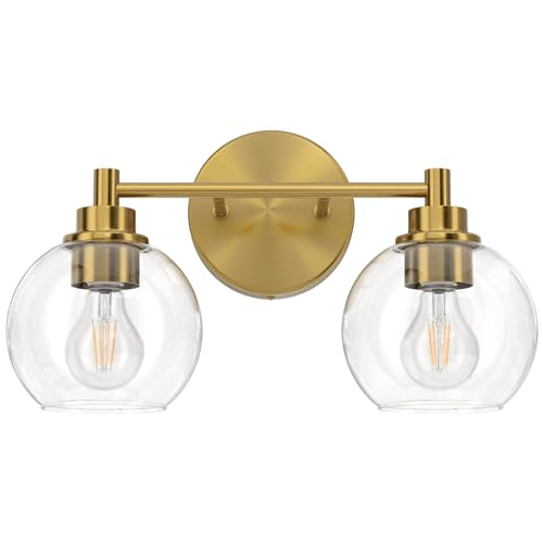 VONLUCE 2 Light Bathroom Vanity Light Fixtures, Gold Finish | Globe Glass Shades, E26 Sockets, Easy to install, Vanity Lights for Bedroom Hallway Living Room - color: Gold, size: 2-Light
