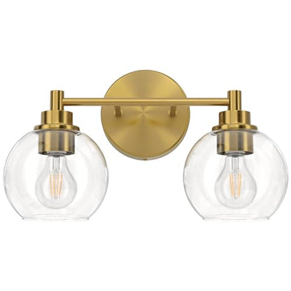 VONLUCE 2 Light Bathroom Vanity Light Fixtures, Gold Finish | Globe Glass Shades, E26 Sockets, Easy to install, Vanity Lights for Bedroom Hallway Living Room - color: Gold, size: 2-Light