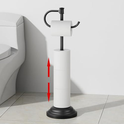 RUMOSE Toilet Paper Holder Stand for Floor, Matte Black | Bathroom Free Standing Toilet Tissue Roll Holder with Storage, Adjustable 17-25 Inch, Rustproof, SUS304 Stainless Steel - color: Matte Black