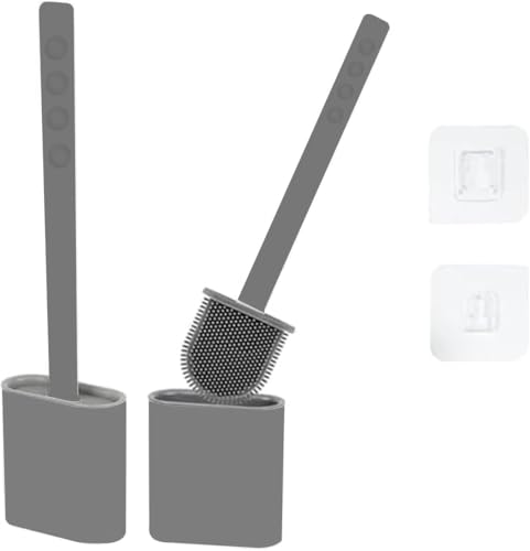 Modern Minimalist Silicone Toilet Brush with Holder - Pack of 2 Gray Toilet Bowl Brush Set - Self-Cleaning & Splash-Free, Easy-Rinse Design with Wall Mounted Holder Bathroom Accessory. - color: Gray, size: Pack of 2