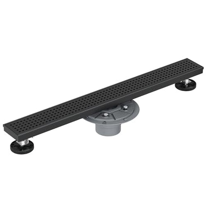 Neodrain 18-Inch Matte Black Linear Shower Drain,Stainless Steel Linear Drain with Quadrato Pattern Grate,Matte Black Rectangle Shower Floor Drain with Hair Strainer, Shower Drain Base - color: Matte Black, size: 18 In
