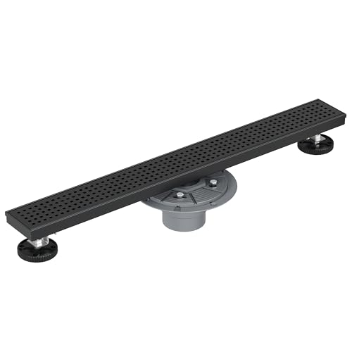 Neodrain 18-Inch Matte Black Linear Shower Drain,Stainless Steel Linear Drain with Quadrato Pattern Grate,Matte Black Rectangle Shower Floor Drain with Hair Strainer, Shower Drain Base - color: Matte Black, size: 18 In