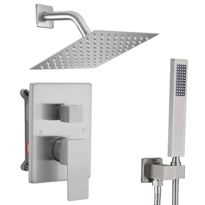 Shower Faucet Set 8 Inch Rainfall Shower Head and Handheld Shower High Pressure Rainfall Shower Head System Shower Faucet Set with Valve and Trim - color: Brushed Nickel, style: 8"- 2 Function