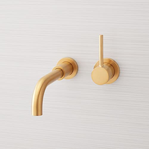 Signature Hardware 483900 Lexia 1.2 GPM Wall Mounted Widespread Bathroom Faucet with Pop-Up Drain Assembly - color: Brushed Gold