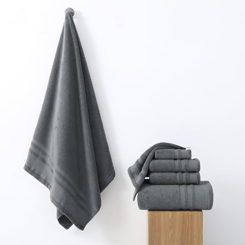 REDKISS 6 Piece Towel Set for Bathroom, 100% Cotton Hotel Collection, Soft Absorbent Quick-Dry, 700 GSM, Gray - color: Gray