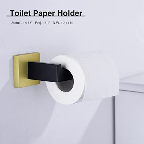 TRUSTMI 5-Piece Bathroom Hardware Set Wall Mount, Black/Gold | SUS304 stainless steel, laser-welded seamless, 23.6" bar, 10.6" ring, 6.3" holder, 2 hooks, hardware included - color: Brushed Gold & Black
