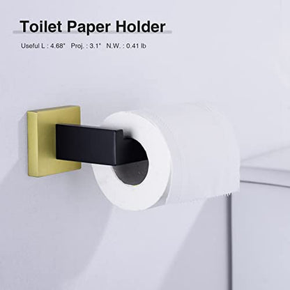 TRUSTMI 5-Piece Bathroom Hardware Set Wall Mount, Black/Gold | SUS304 stainless steel, laser-welded seamless, 23.6" bar, 10.6" ring, 6.3" holder, 2 hooks, hardware included - color: Brushed Gold & Black
