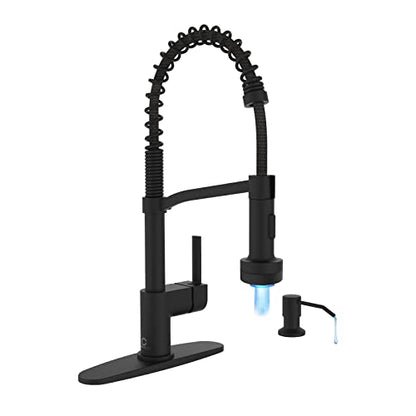 Black Kitchen Faucet with Soap Dispenser, Faucet with Light, Faucet for Camper Farmhouse RV Kitchen Sink, Single Handle Stainless Steel Kitchen Sink Faucets with Pull Down Sprayer - color: A-Matte Black, style: Contemporary