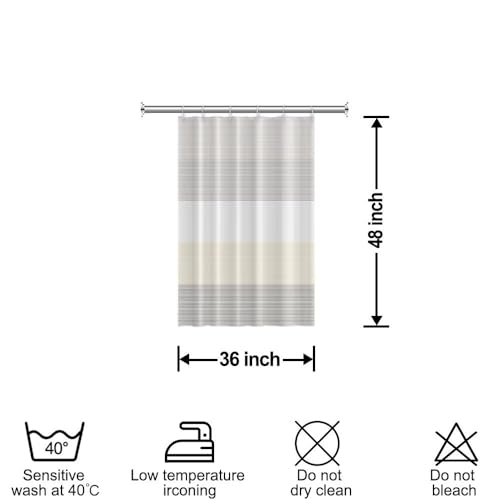 Boho Beige Brown Striped Small Bathroom Window Curtain 36" Wx48 L | Gray Bohemian Geometric, Polyester Waterproof, Machine Washable, Kitchen Dishwasher Cabinet , Easy to Install with 6 Hooks - color: Beige, size: 36"W x 48"L (Pack of 1)