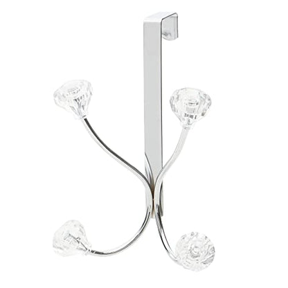 Home Basics Over the Door Double Towel Crystal Hooks, For Hanging Clothes, Coats, Robes or Towels, Organize Bathroom, Bedroom and Closet, Chrome 5" x 3" x 7.25 | Steel Door Hook Rack with Double Hanging Hooks & Crystal Accents - Ideal for Towels, Bags, Co