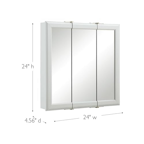 Design House Wyndham Tri-View Medicine Cabinet, 24", White | Adjustable Shelves, Wall Mount, Transitional, Wood, Bath, 535849-WHT - color: White, size: 24 in. W x 24 in. H
