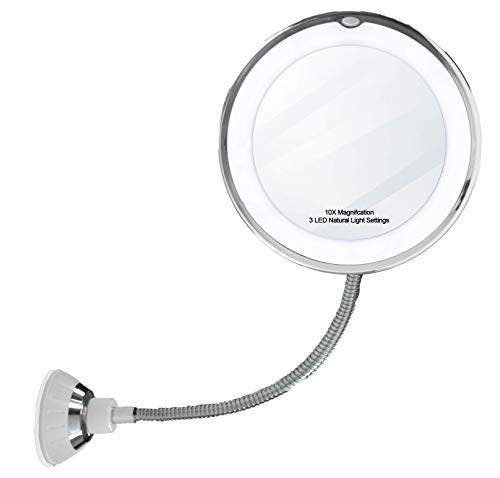 5 STAR SUPER DEALS 10x Magnifying Suction Cup Mirror with 14 LED Lights - 6.5" Bathroom Makeup Vanity Mirror with Adjustable Light, 360 Rotating Flexible Gooseneck & Power Lock