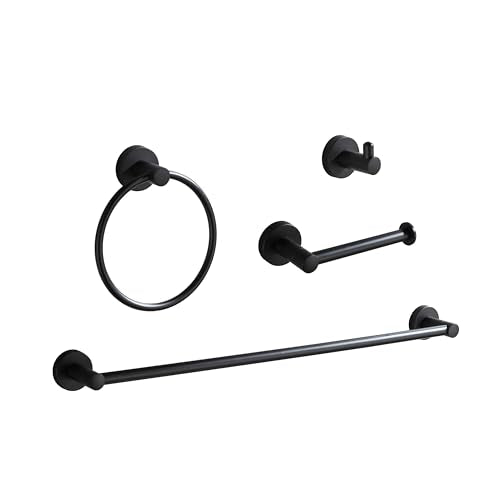 BGL Bathroom Hardware Set Matte Black 4-Pieces Bathroom Towel Rack 24 Inches Adjustable Bathroom Accessories Set - color: Matte Black, size: 4 PIECES