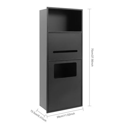 Black Recessed Toilet Paper Holder, Shower Niche 304 Stainless Steel | Bathroom Trash Can Holder Cabinets, Wall-Inserted Niche Recessed Large Capacity 44Lbs for Bathroom Storage-11.02x5.31x27.56in - color: Black