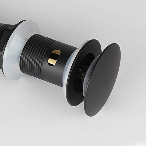 Bathroom Sink Pop Up Drain with Overflow, Strainer, Black | Solid Brass with Detachable Basket Strainer; 7 in. Closed/7.5 in. Open; 1-1/2 in. Min Drain Opening; Push-button Stopper - color: Black, size: Big Popup Cap