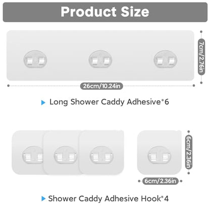 Shower Caddy Adhesive Replacement, Transparent Strong Adhesive Hooks, No Drilling, Waterproof, for Shower Caddy, Bathroom Storage Shelves and Kitchen Racks (Triple*6pcs + Single*4pcs) | No Drilling, Waterproof, for Shower Caddy, Bathroom Strong Storage Sh