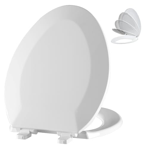 Angol Shiold Elongated Toilet Seat - Slow Close Hinges, Ergonomic Design with Grip-Tight Bumpers, Safe Easy-Clean PP Material (White, 18.5" Elongated) - color: White, size: Elongated 18.5‘’