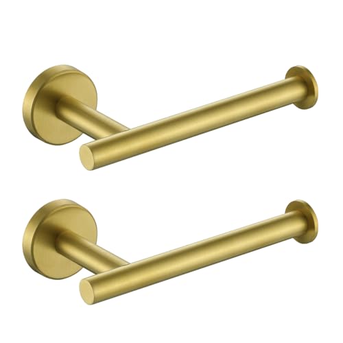 JQK Gold Toilet Paper Holder, 5 Inch Tissue Paper Dispenser, 304 Stainless Steel Thick 0.8mm Wall Mount, Brushed Brass, 2 Pack, TPH120-BG-P2 - color: Gold, size: Knob(2 Pack)