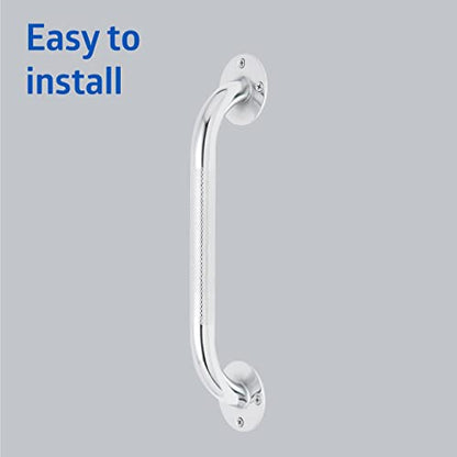 Medline Knurled Chrome 12” Grab Bar for Shower & Bathtub, Independence & Ease of Movement — for Elderly, Handicapped or Seniors, 300 lb. Capacity, 1 Bar - size: 12"
