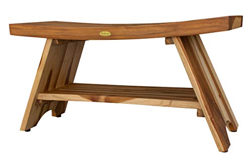 EcoDecors Serenity 35-Inch Teak Shower Bench with Shelf, 300 lb | Easy assembly and elegant teak design create a functional shower bench for inside shower use with spa-inspired style - size: 35" shelf