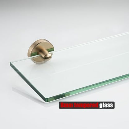 JQK Bathroom Glass Shelf, Tempered Glass Shower Storage 12 by 5 inches, 304 Stainless Steel Champagne Bronze Wall Mount 2 Pack, TGS101L12-CB-P2 - color: Champagne Bronze, size: 12 Inch (2 Pack)