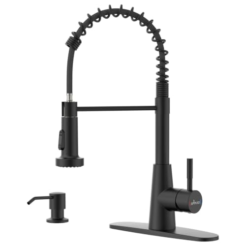 APPASO Black Kitchen Faucet with Soap Dispenser & Pull Down Sprayer | NSF/ANSI/CAN 372 & Lead-free, SUS304 Stainless Steel 3 Modes Faucet for Farmhouse, Bar & RV - color: Matte Black