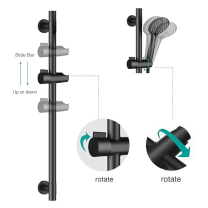 Shower Slide Bar Handheld Shower Head with Hose, 5-Function Hand Shower with Wall Mount，shower slide bar,adjustable height shower head (A-round, Matte Black) - color: Matte Black