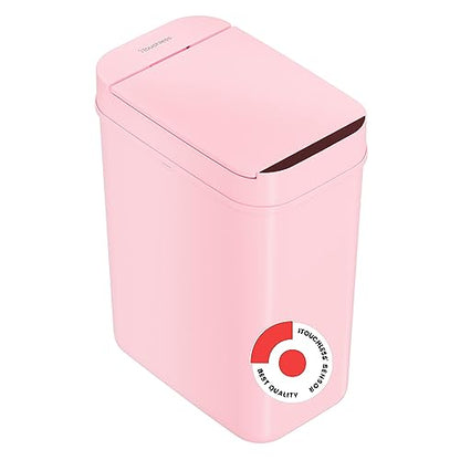 iTouchless 3 Gallon Sensor Bathroom Trash Can, 10 Liter Slim Touchless Automatic Small Garbage Bin with Lid, Narrow Smart Motion Control Commercial Wastebasket for Bedroom, Office, Pink Plastic