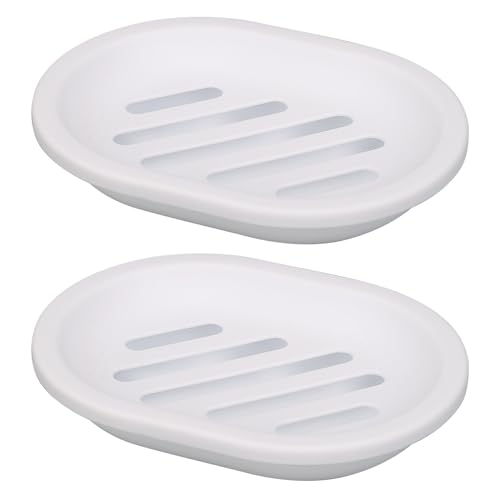 Topsky Soap Dish for Shower, 2pcs Soap Dishes Soap Savers for Bar Soap, Soap Bar Holder Shower with Drip Tray, Plastic Soap Holders with Drain for Kitchen Sink, Easy to Clean, Dry,White - color: White