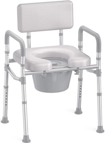 HOMLAND Bedside Commode Toilet, Padded Seat & Backrest, Enhanced Crossbar | Aluminum Potty Chair, Height Adjustable, Removable Bucket, Tool-Free Assembly, 350lb Portable Toilet for Adults & Seniors