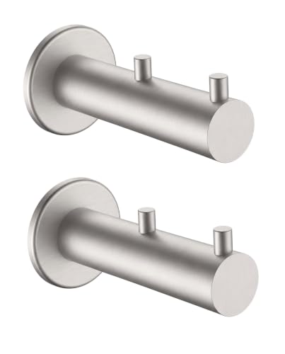 Hooks Heavy Duty Shower Hooks wall Hooks Hooks for Hanging | 304 stainless steel double hooks for bathroom, bedroom, closet, laundry, backpacks, bags and pet leashes - color: Brushed Nickel