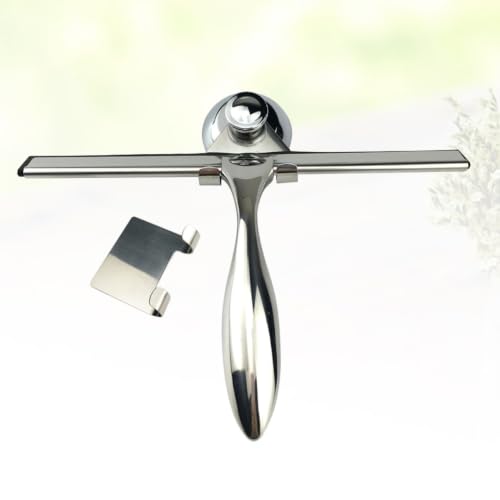 Holibanna 3pcs Stainless Steel Shower Squeegee for Glass and Tile with Suction Cup and Hooks Holder, Heat and Cold Resistant Bathroom Window Wiper for Shower Doors