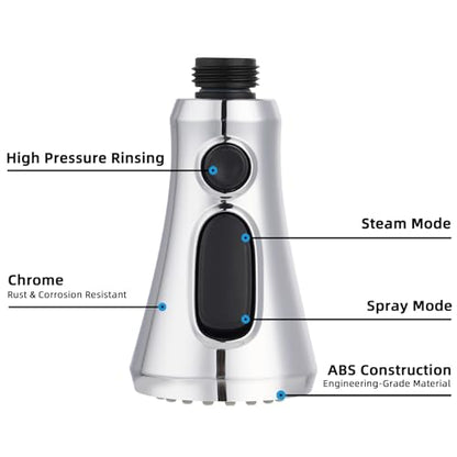 Hibbent Pull Down Kitchen Faucet Head Replacement, NSF/ANSI/CAN 61 & CUPC Certified 3-Function Sink Spray Nozzle with 15 Adapters Compatible with Moen, Delta, Kohler Faucets, Chrome - color: Chrome, style: 1.8 Gallon Per Minute