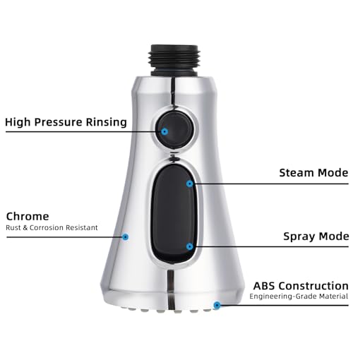 Hibbent Pull Down Kitchen Faucet Head Replacement, NSF/ANSI/CAN 61 & CUPC Certified 3-Function Sink Spray Nozzle with 15 Adapters Compatible with Moen, Delta, Kohler Faucets, Chrome - color: Chrome, style: 1.8 Gallon Per Minute