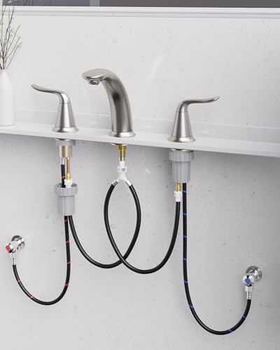 VXV Bathroom Faucet 3 Hole, 8 Inch Widespread Bathroom Sink Faucet for Lavatory Vanity with Pop-up Drain Brushed Nickel