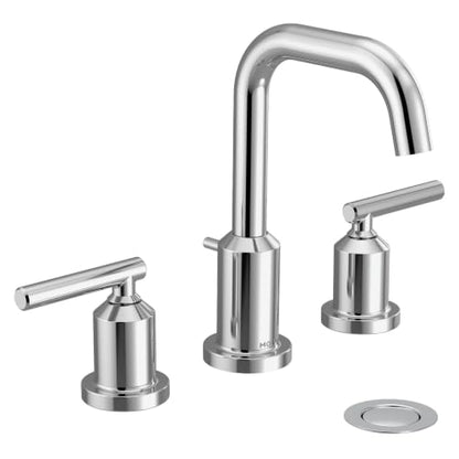 Moen Gibson Two-Handle High Arc Widespread Modern Bathroom Sink Faucet for 3-Hole Setups with Valve Included, Chrome, TV6142 - color: Chrome, style: Valve + Trim