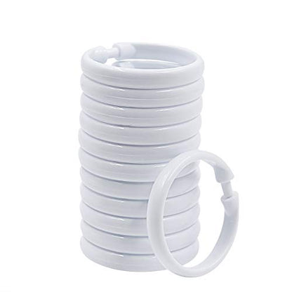 Shower Curtain Rings-12 Pack- Plastic Shower Curtain Hooks O-Shaped Rings Hook Glide Easily on Bathroom Shower Rod(White)