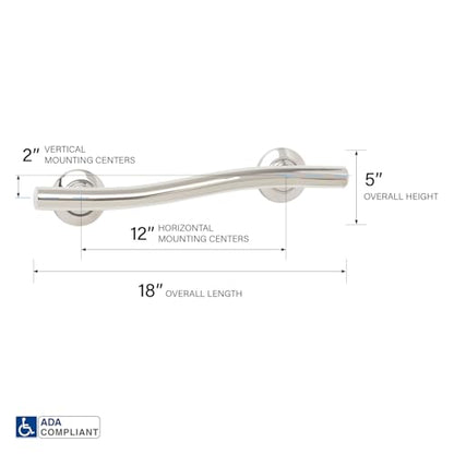 Seachrome 18 inch Bathroom Wave Grab Bar Polished Finish - color: Polished, size: 18