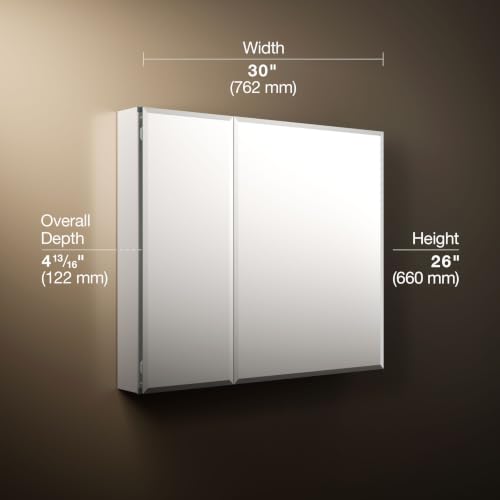 Kohler CB-CLC3026FS Bathroom Medicine Cabinet with Mirror, Beveled Mirror Doors, Adjustable Shelves, Rectangular Beveled Edge, 30 in. W x 26 in. H - size: 30 in. x 26 in., style: Beveled Edge