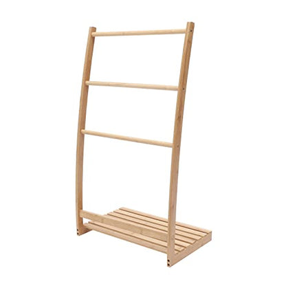 3 Tier Bamboo Towel Rack, Free-Standing Beach Towel Holder, Bath Towel Storage Organizer Shelf for Living Room or Bedroom