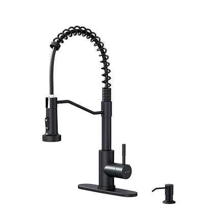 AIMADI Black Kitchen Faucet with Soap Dispenser and Pull Down Sprayer | Matte Black,Lead-Free,Single Handle,Stainless Steel,360° Swivel,for Farmhouse,Camper, RV,Laundry,Bar Sink - color: Matte Black